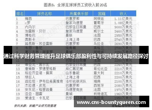 通过科学财务管理提升足球俱乐部盈利性与可持续发展路径探讨
